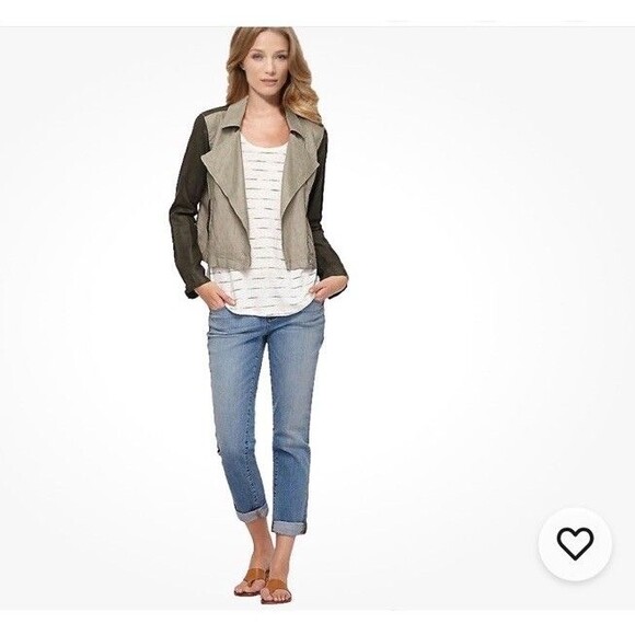 Eileen Fisher Coated Organic Linen Asymmetrical Zip Two Tone Jacket PS Petite S - Picture 2 of 13